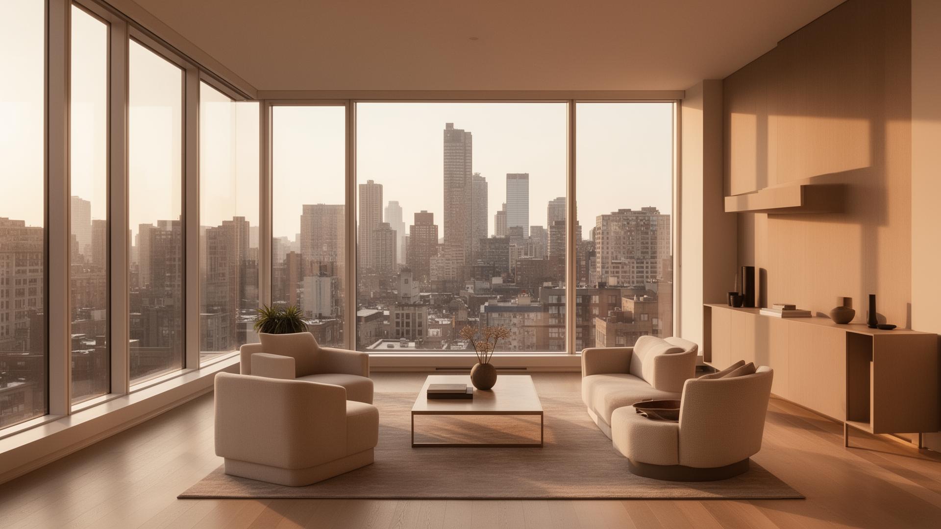 Sunlit modern Toronto loft interior overlooking the skyline