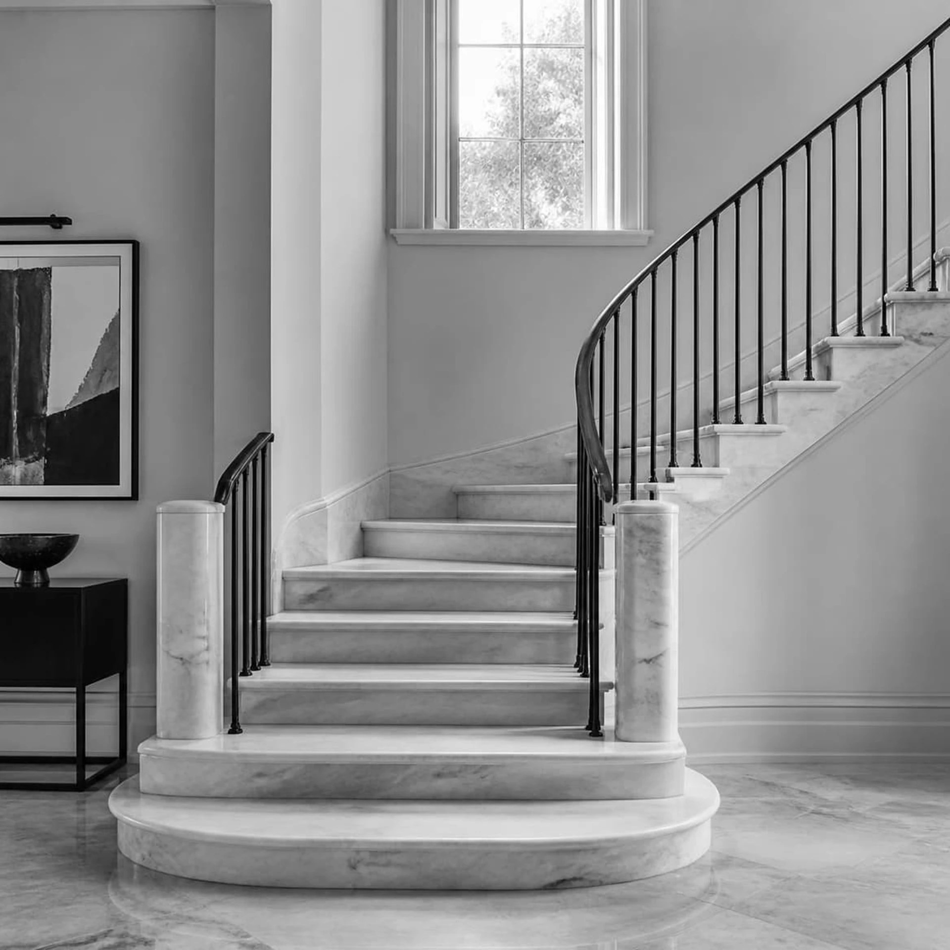 Elegant marble staircase in a refined private residence